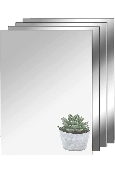 HD Adhesive Mirror 4 Pieces No Glass Tiles A4 Self-Adhesive Sheets Flexible Film Acrylic Wall Decoration (29 x 21 cm)