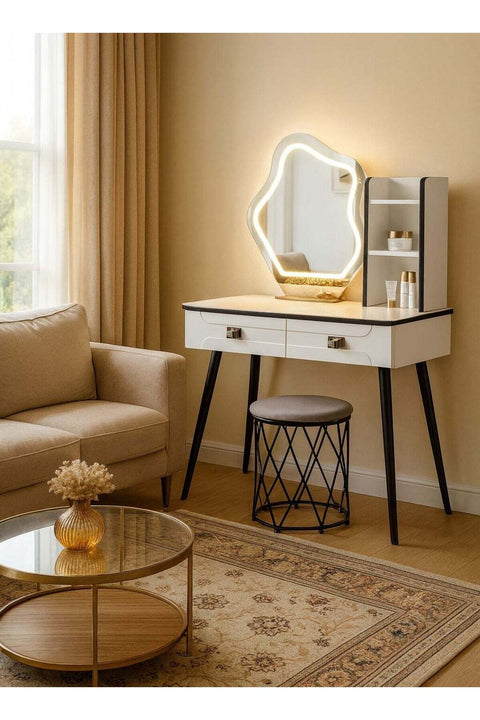 Harmony Homes Vanity Desk with LED Lighted Mirror – Makeup Table with Touch Sensor & Multiple Light Modes – 2 Drawers & 3 Storage Cabinets