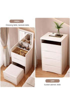 -Long Vanity Desk, Dressing Table Set, White Makeup Table, Makeup Vanity Desk with LED Mirror, Large Cabinet Bedside Table with Storage Drawer and Stool, Vanity Table for Bedroom (40*40*82cm)
