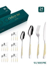 24-Piece Stainless Steel Cutlery Set, Western Tableware for Home, Restaurant, Party, Gold