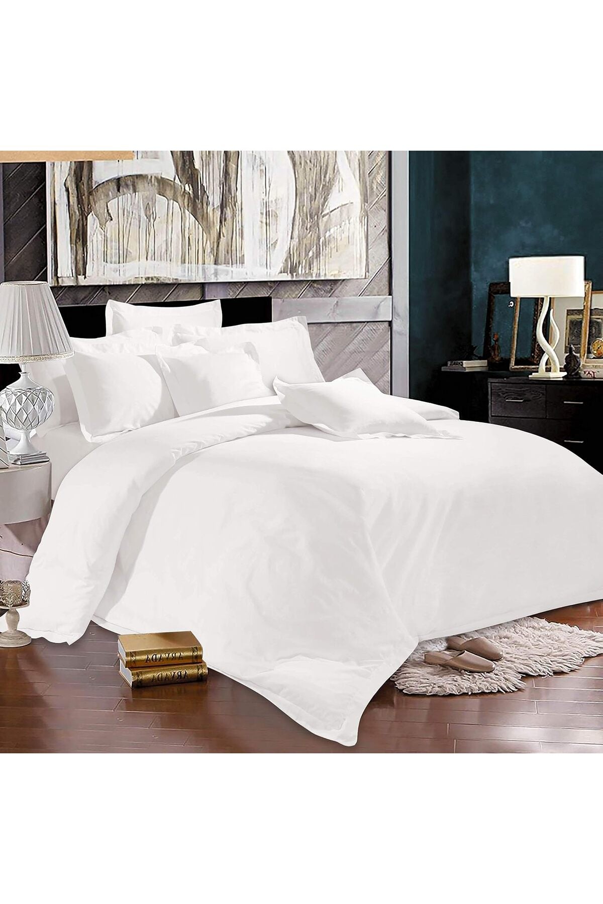 Sapphire Collection Egyptian Cotton 500 TC Hotel White Bedding Set Duvet Cover with Oxford Style Pillowcase Pair (White, Double)