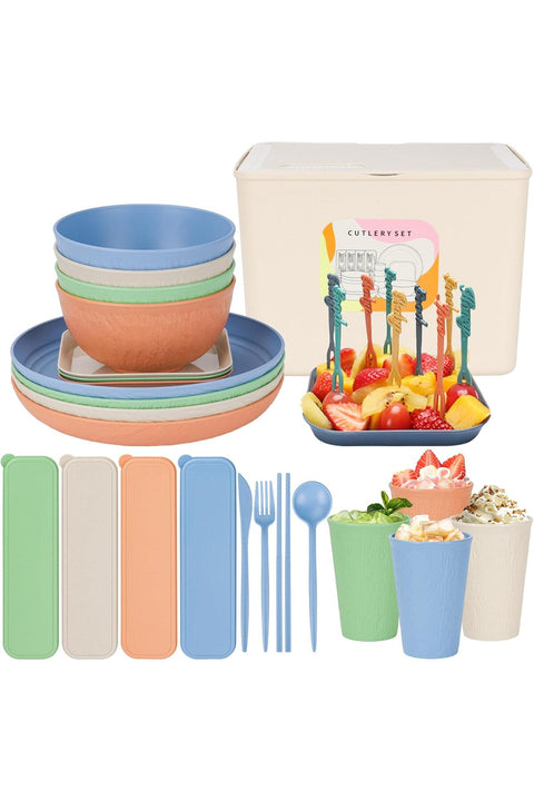 Unbreakable Dinnerware Sets, Plastic Dinner Sets, Lightweight Colorful BBQ Reusable Serving Plates, Bowls, Cups,Cutlery Set, Forks,Tableware (49)