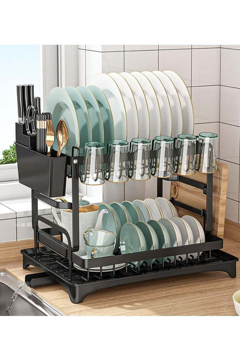 Dish Drying Rack, 2 Tier Dish Rack, Dish Strainers for Kitchen Counter, Dish Drainer, Dish Rack with Drainboard, Large Dish Drying Rack, Collapsible Dish Rack and Drainboard Set