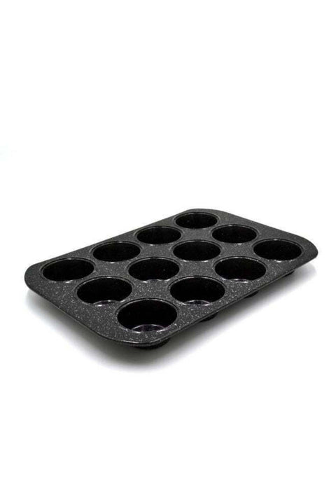 Granite Deep Muffin Tray | Non-Stick 12-Cup Muffin Pans Tin - Carbon Steel Baking Tray for Cupcakes PR48754
