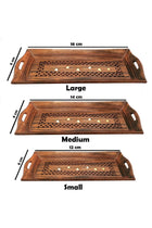 Wooden handcrafted sheesham wood serving tray/wooden platter with jali design and brass inlay work. - Set of 3 (Small :-12 * 6, Medium:- 14 * 6, Large :- 16 * 6)