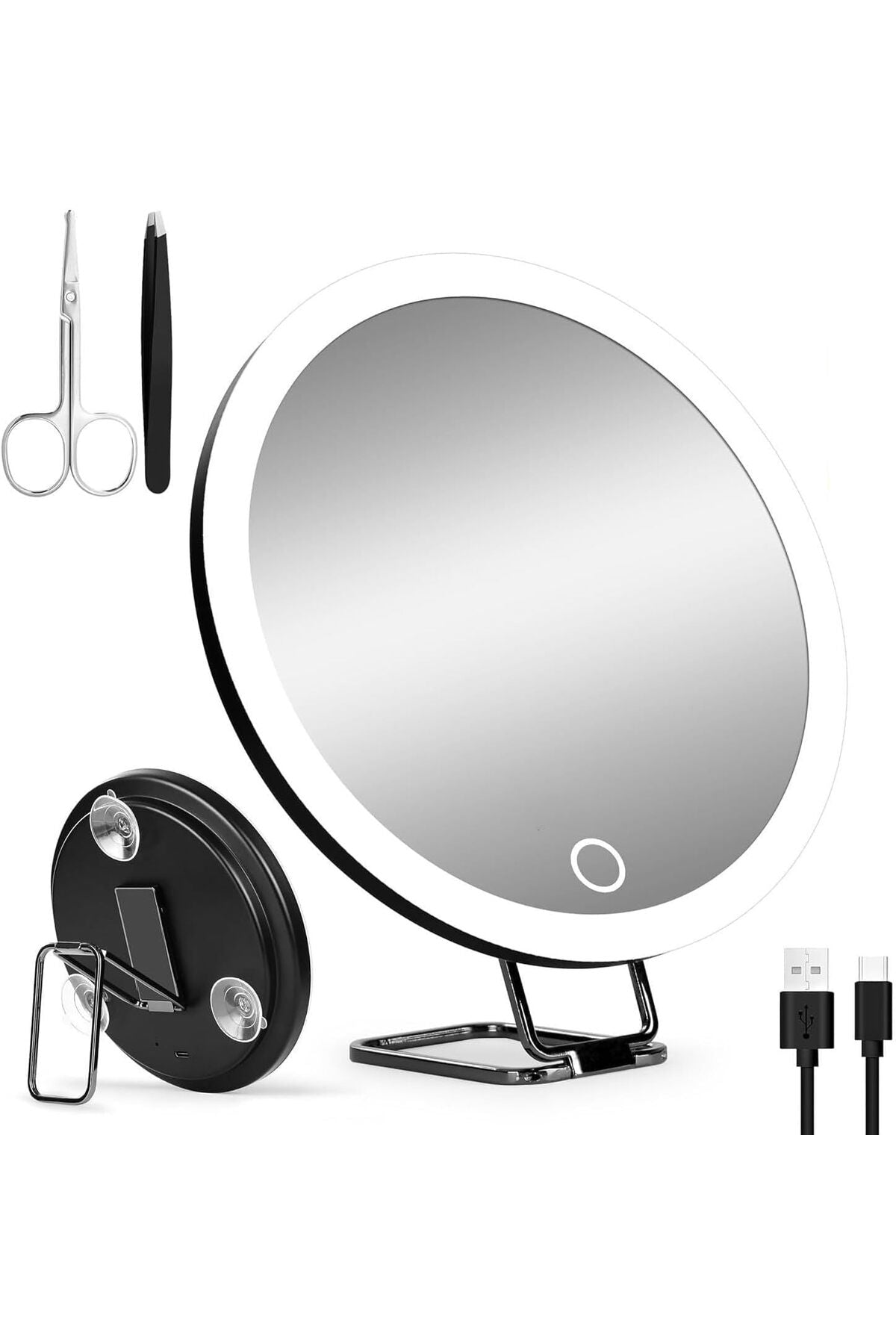30x Magnifying Makeup Glass,Portable Travel Makeup Mirror,With LED Light,3 Lighting Modes,Compact Design,3 Suction Cups And Adjustable Bracket,Rechargeable Battery,Including Tweezers,Scissors