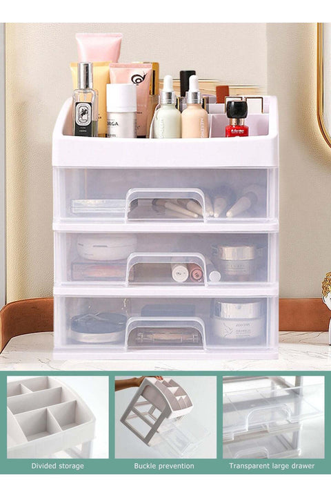 Makeup Organizer with 3 Drawers,Bathroom Vanity Countertop Storage Cosmetic Display Cases Makeup Storage Box for Skin Care, Eyeshadow, Brush, Lipstick, Powders, Nail Polish Great for Dresser,