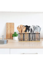 Extra Large Kitchen Utensil Holder with 4 Compartments, Flatware & Utensil Storage Matte Black Metal holder