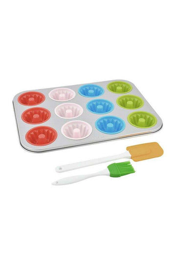 12-Cup Fluted Muffin Pan Bundt Set Red/Green/Yellow