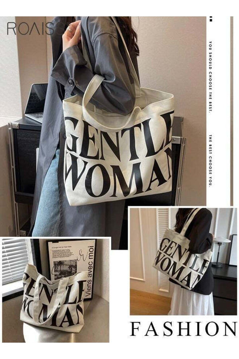 Women Stylish Canvas Bag, Large Capacity Shoulder Bag with Zipper Closure, Casual Tote Handbag