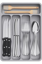 Cutlery Drawer Organizer, Kitchen Utensil Storage Tray, 5 Compartments, Gray
