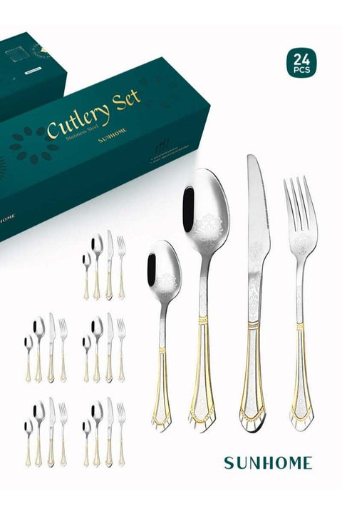24-Piece Stainless Steel Cutlery Set Kitchen Utensil Western Tableware for Home, Restaurant, Hotel, Party, Picnic