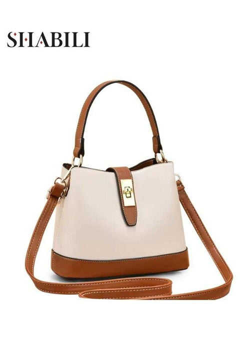 Women Two-Tone Faux-Leather Bucket Cross Bags Mini Shoulder Bag, Ladies Tote Sling Crossbody Satchel