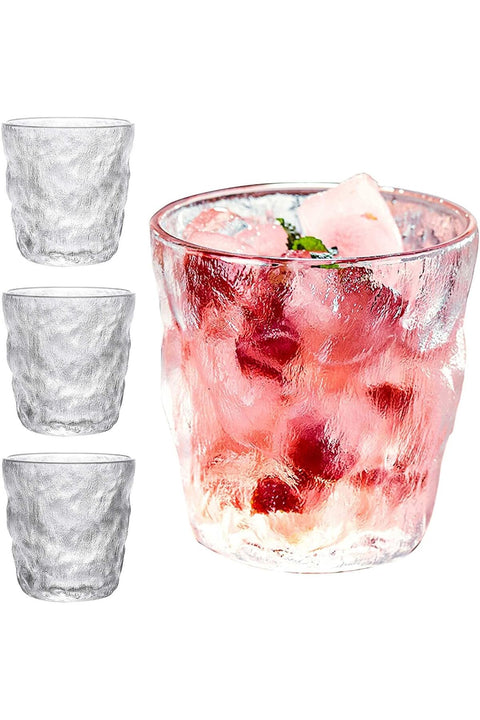 Crystal Drinking Glasses 4pc Set - 10oz Drinking Glassware Can Shaped Clear Glass Cups, Water Glasses Cup