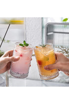 Hobnail Drinking Glasses Set of 4, Art Deco Vintage Glassware, 12 oz Tall Crystal Tumblers, Clear Embossed Glass Cups, Romantic Iced Beverage Glass, for Beer, Cocktail, Soda, Cappuccino