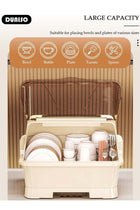 Dish Drying Rack with Lid, Large Dish Rack for Kitchen Cabinets, Plastic Dish Drainer with Drainboard Tray, Kitchen Plate Cup Tray Cutlery Drainer, Space Saving Kitchen Countertop Organizer, Du