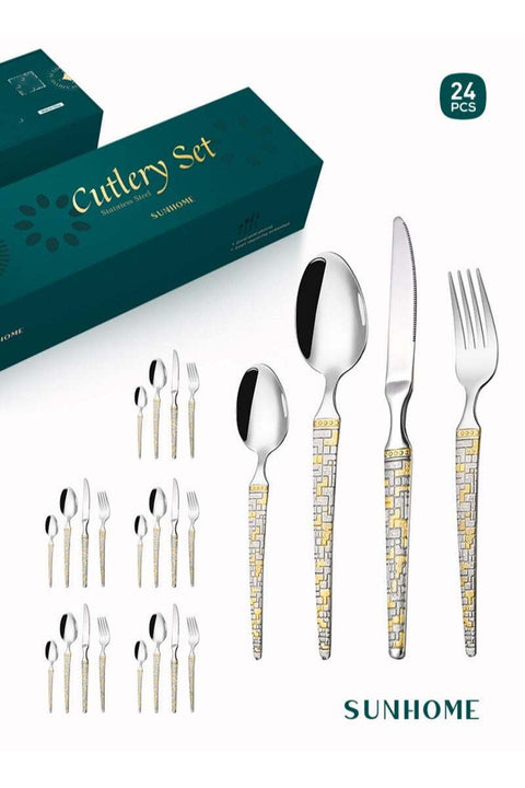 24-Piece Stainless Steel Cutlery Set Kitchen Utensil Set Western Tableware Suitable For Home Kitchen Restaurant Hotel Party Dining Picnic Dining Exquisite Packaging Gift