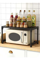 Kitchen Storage Rack, Multifunctional Microwave rack,Countertop Rack Organizer with Non-Slip Feet, for Spices, Pots and Pans（Black）