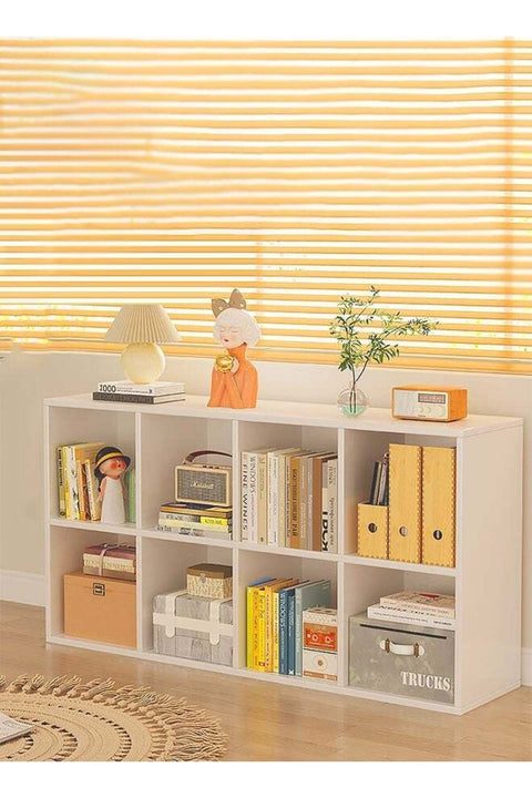 CozyNest 8-Compartment Freestanding Bookshelf & Storage Cabinet, Wall-Adjacent Kids Bookcase, Simple Organizer for Living Room Reading Corner, White