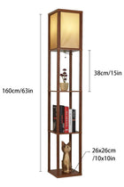 Modern Wooden Corner Bookshelf Floor Lamp with 3-Tier Display Shelves, Warm Ambient LED Lighting