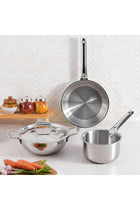 Platinum Triply Stainless Steel Cookware Set - 4 Pc (Kadai 24cm, Frypan 24cm, Saucepan 16cm)