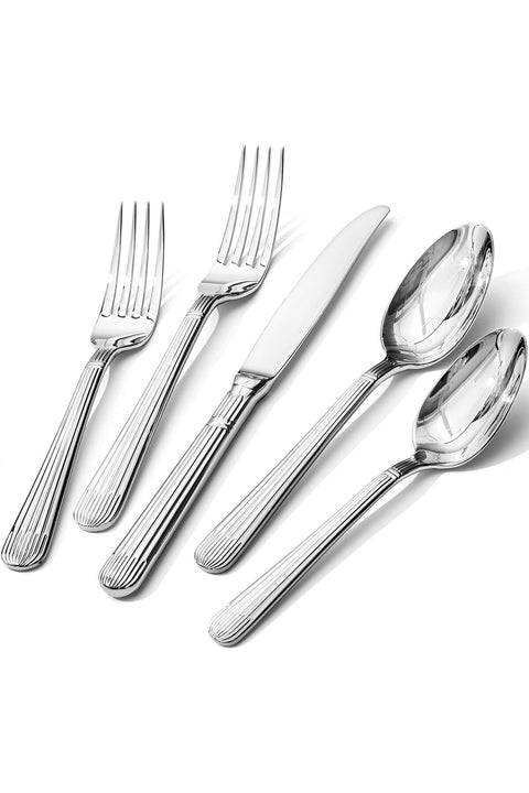 5-Piece Silverware Set, 18/10 Stainless Steel Flatware, Luxury Striped Cutlery, Dishwasher Safe