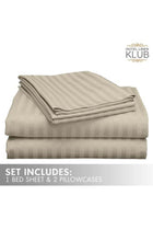 3-Piece Queen Bed Sheet Set – 100% Cotton Sateen Stripe Patterned – Stone