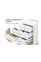 3 Tier Storage Shelves Manicure Table with White Faux Marble Top, Gold Metal Frame Nail Desk Workstation for Home Office Kitchen and Nail Tech Makeup Beauty Spa Salon Equipment