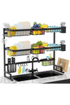 3 Tier Stainless Steel Length Expandable Kitchen Dish Rack Dish Drying Rack Over Sink Adjustable Large Dish Rack Drainer for Kitchen Organizer Storage Space Saver (Black)