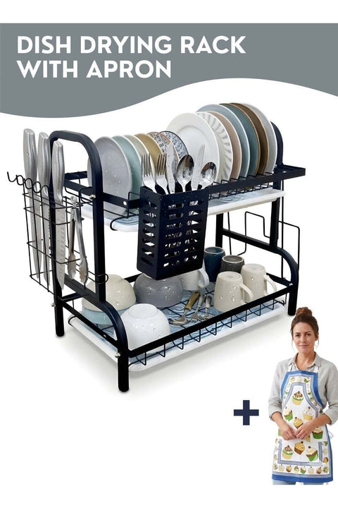 Zefzon 2 Tier Dish Drying Rack with Drain Tray – Large Capacity Kitchen Dish Drainer, Stainless Steel Countertop Dish Rack Organizer with Cutlery Holder & Cutting Board Slot