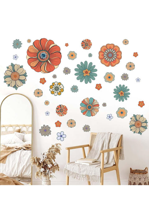 Flower Wall Decals for Girls Bedroom: Peel and Stick Wildflower Floral Wall Stickers for Girl Nursery Living Room Vinyl Decor
