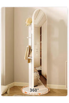 Full length mirror, HD 360° Rotating Floor Standing Rounded Mirrors with Coat Hanger & Shelf, Fitting Mirrors, Wooden Rotatable Mirror, Living Room Entrance Dressing Mirror (Style-C1)