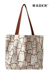 Cute Tote Bag for Women with Zipper, Canvas handbag ladies simple literary fashion cute totem