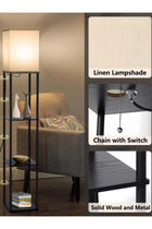 FUOE Floor-standing shelf lamp, warm lighting, 3-color LED, smart remote, wood grain, modern, black.