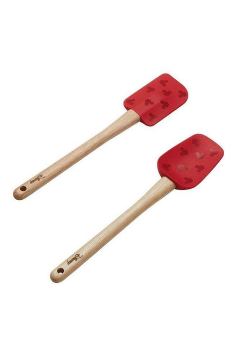 New Disney Bake with Mickey Mouse Silicone Spatula Set of 2 with Wooden Handles, Spoonula & Spatula for Non Stick Pans, 29cm