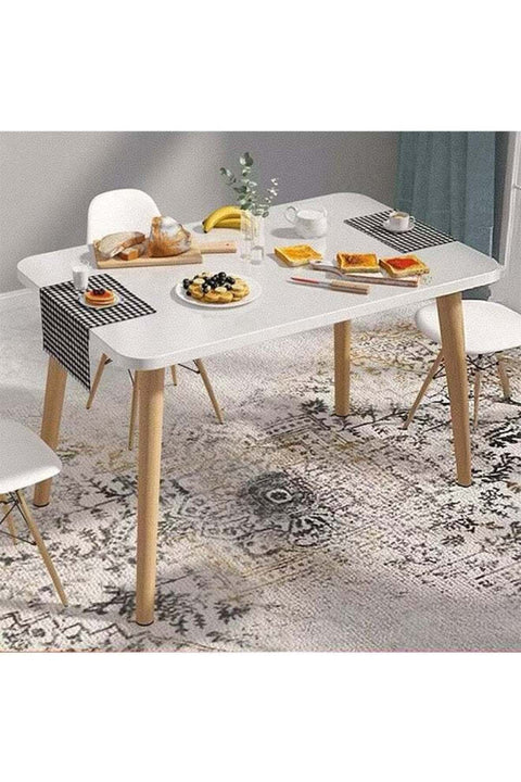 Dining Table Modern Leisure Coffee Table Wooden Legs MDF White Table Top, Square Solid Wood Dining Table, Modern Breakfast Table Desk Kitchen Living Office Furniture (100×60×73CM)