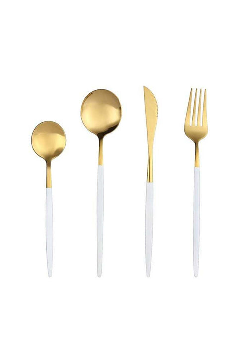 4-Piece Stainless Steel Cutlery Set White/Gold 220mm