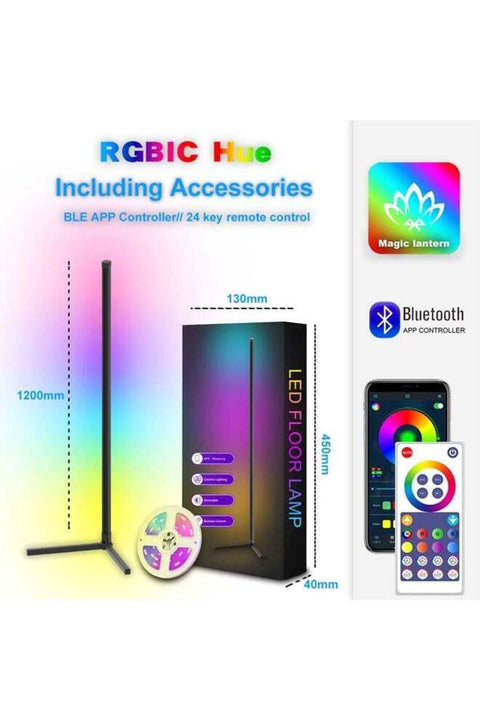 Remote Control Bluetooth Version RGBIC LED Floor Lamp For Corner Standing, Bedroom and Bedside Decoration Living Room 1.2 Meter