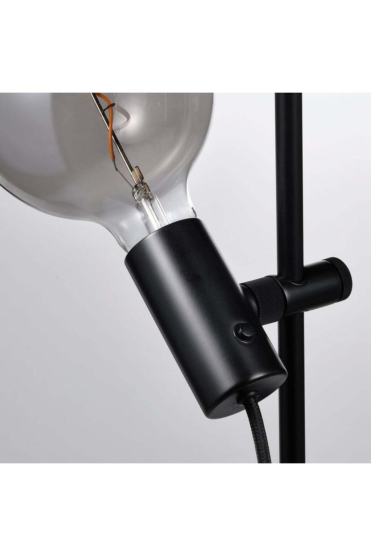 Floor Lamp with Decorative LED Bulb, Black / Smoke Grey Globe Glass