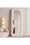 Full Length Mirror 60 * 160cm, Irregular Wavy Mirror, Wave Arched Floor Wall Standing Hanging or Leaning Against for Bedroom, Flannel Wrapped Wooden Frame Mirror-White