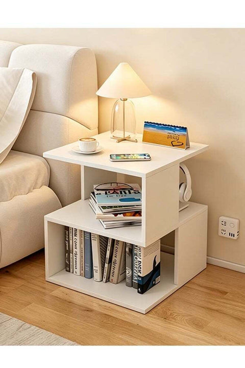 Home Bedside Table Simple Wooden Nightstand Modern Economic Nightstand Mini Storage Cabinet Organizer Rack Suitable for Bedroom Living Room Sofa (White)