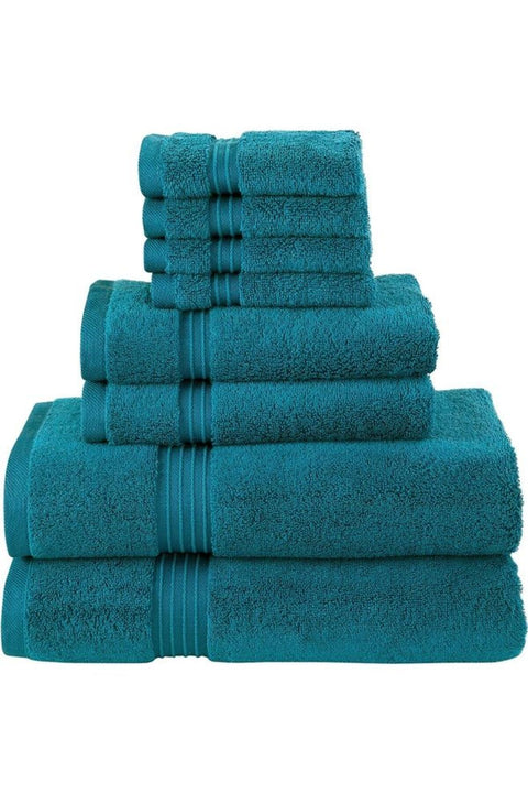 Bliss Casa 8-Piece Towel Set, 100% Combed Cotton 550 GSM, Quick Dry Highly Absorbent Soft Hotel Towels, Includes 2 Bath Towels (70x140 cm), 2 Hand Towels (40x70 cm), 4 Washcloths (30x30 cm) Blue