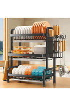 Three Tier Black Dish Drying Rack Large Capacity With Removable Utensil Basket