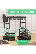 Foldable 2 Tiers Dish Drying Stand With Rotatable Drainage System Scratch Resistant Frosted Baking Process Coatings Black