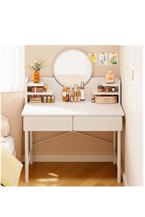 Vanity Desk, Makeup Dressing Table Vanity Bench with Adjustable Lighted LED Mirror, Multifunctional Dresser Makeup Storage Cabinet with 2 Drawers for Women and Girls, White 80cm
