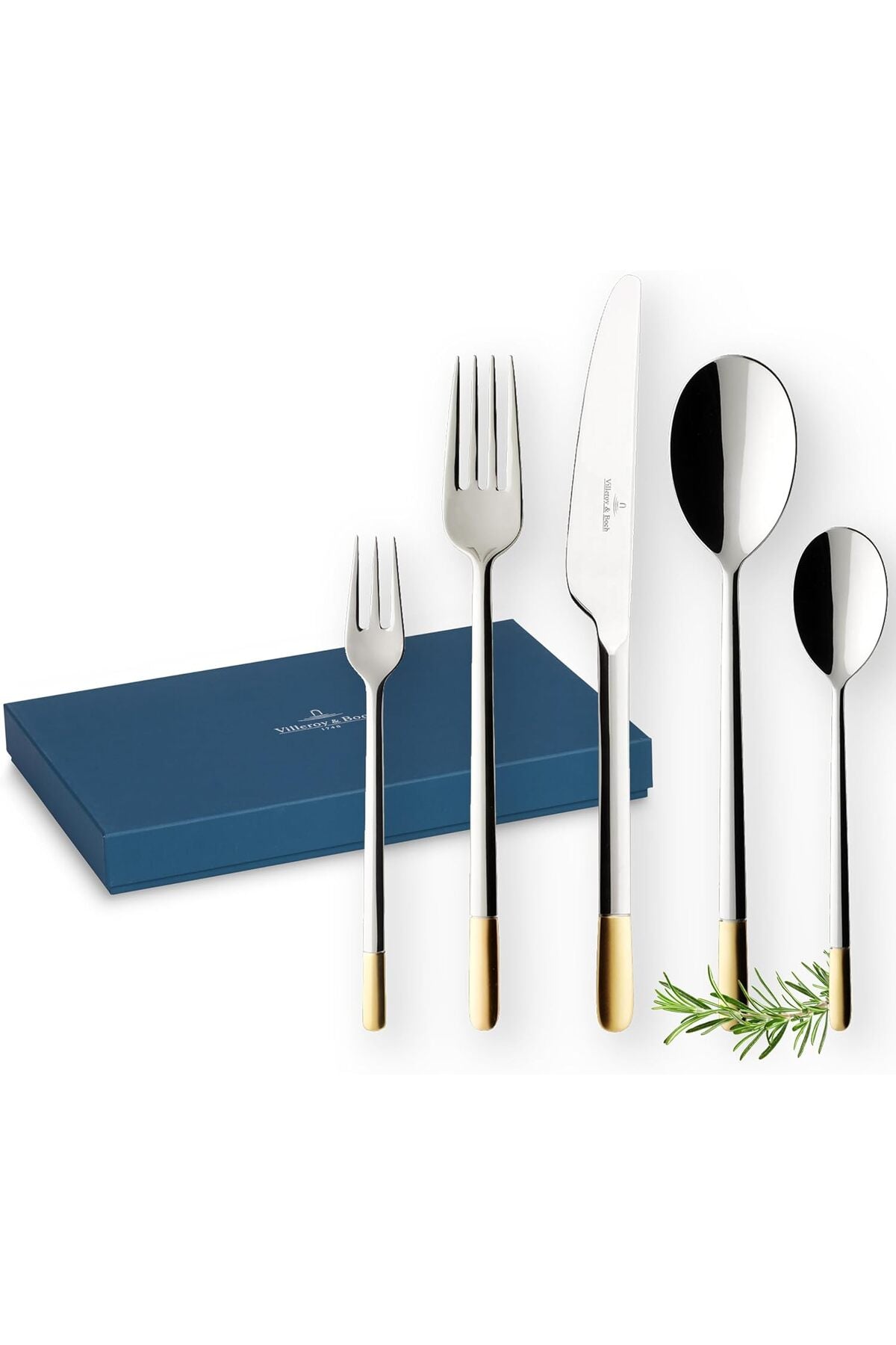 Ella Cutlery for up to 6 People, 30 Pieces, Stainless Steel, Partially Gold-Plated