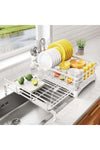 Dish Drying Rack - Extendable Dish Rack, Large Sink Drying Dish Drainer for Kitchen Counter, Stainless Steel Dish Strainer with Utensil Holder (White)