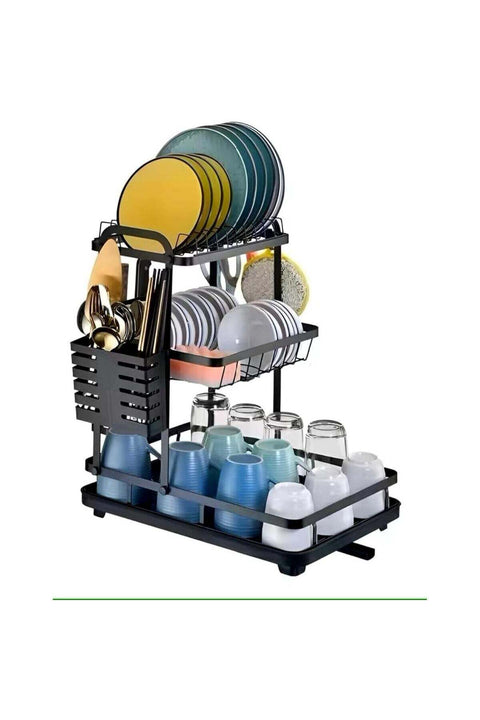 ZAMZIN 3-Tier Rustproof Dish Drying Rack with Utensil Holder & Water Tray/Large Stainless Steel Wall Mount Kitchen Organizer with Adjustable Drainage for Plates, Bowls, Mugs & Cutlery, Easy to Clean