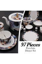 B&S Porcelain Round Dinnerware Set | 97PCS Ceramic Tableware with Floral Design (Emaan)