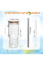 2PCS Glass Cups with Bamboo Lids and Straws, 24oz Tumbler With Handle, Drinking Glass Cups Sets for Iced Coffee, Smoothie Cup, Juices, Tumbler Tea Cup, Clear Water Cups, Travel Mug With Cleaning Brush